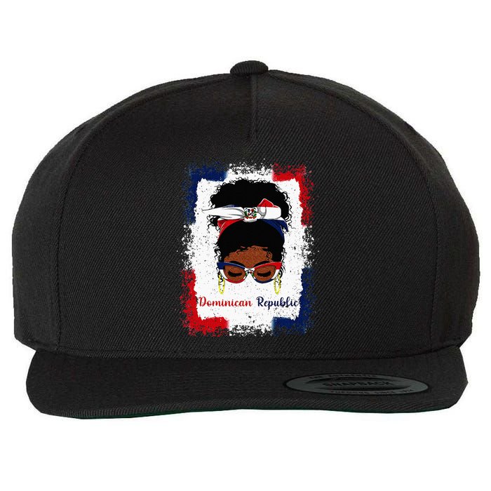 Messy Bun Dominican Republic Flag Woman Girl Wool Snapback Cap