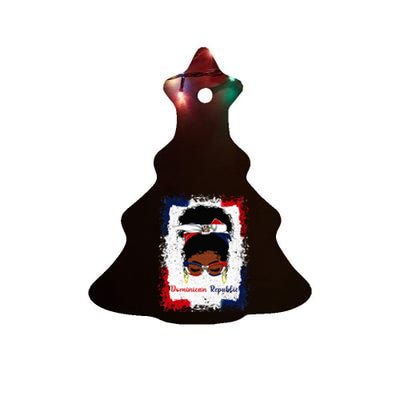 Messy Bun Dominican Republic Flag Woman Girl Ceramic Tree Ornament