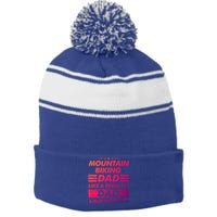 Mountain Biking Dad Like A Regular Dad Funny Mountain Biking Gift Stripe Pom Pom Beanie