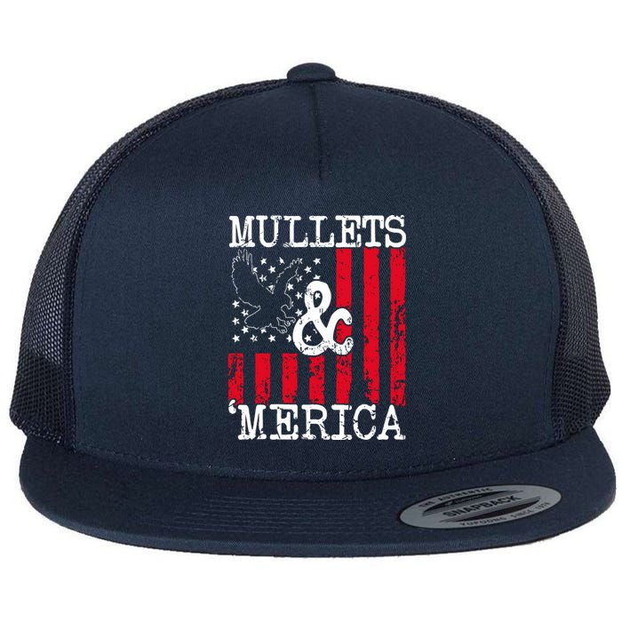 Merica Bald Eagle Mullet 4th Of July American Flag Patriotic Gift Flat Bill Trucker Hat