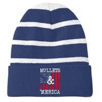 Merica Bald Eagle Mullet 4th Of July American Flag Patriotic Gift Striped Beanie with Solid Band