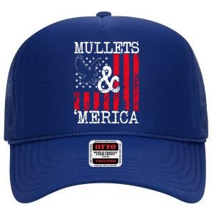 Merica Bald Eagle Mullet 4th Of July American Flag Patriotic Gift High Crown Mesh Back Trucker Hat