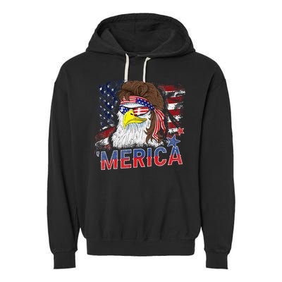 Merica Bald Eagle Mullet 4th Of July American Flag Patriotic Garment-Dyed Fleece Hoodie
