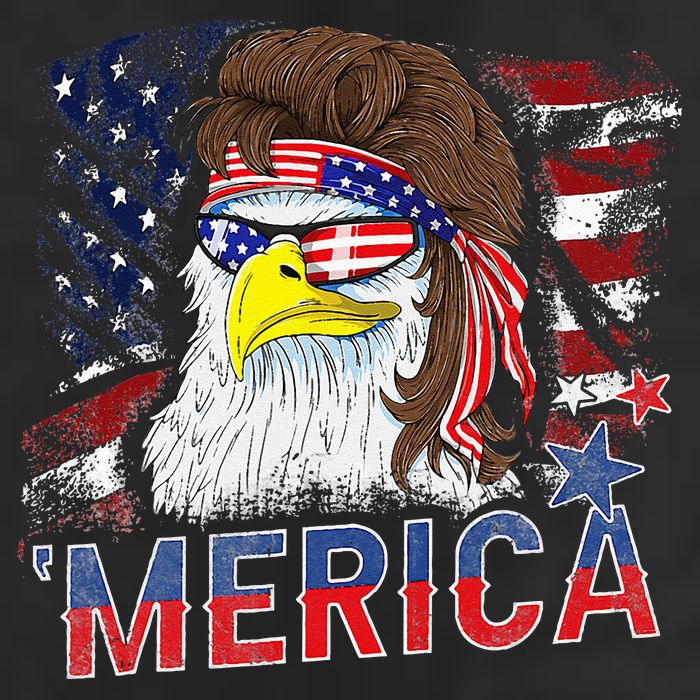 Merica Bald Eagle Mullet 4th Of July American Flag Patriotic 7 Panel Mesh Trucker Snapback Hat