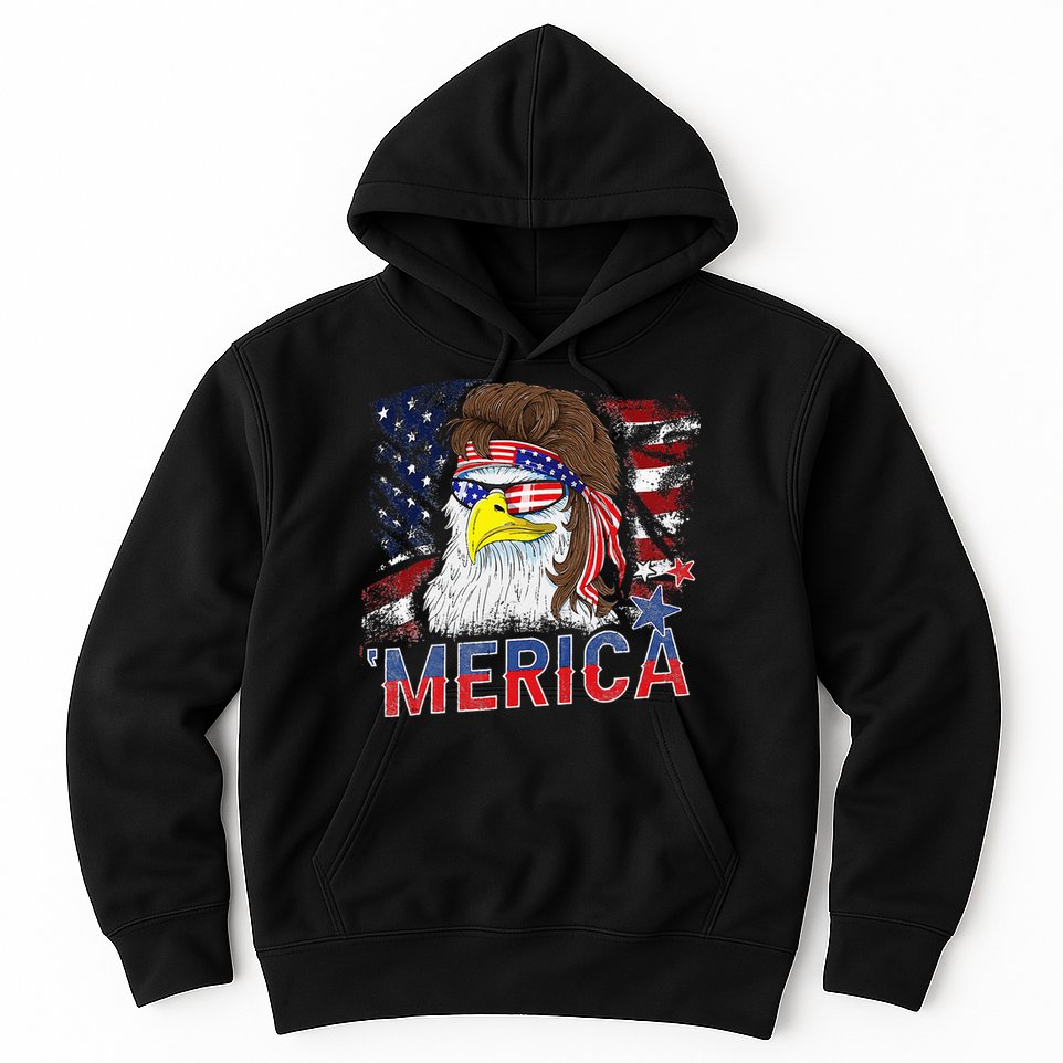 Merica Bald Eagle Mullet 4th Of July American Flag Patriotic Hoodie
