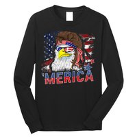 Merica Bald Eagle Mullet 4th Of July American Flag Patriotic Long Sleeve Shirt