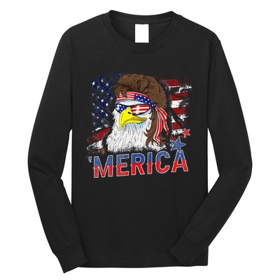 Merica Bald Eagle Mullet 4th Of July American Flag Patriotic Long Sleeve Shirt