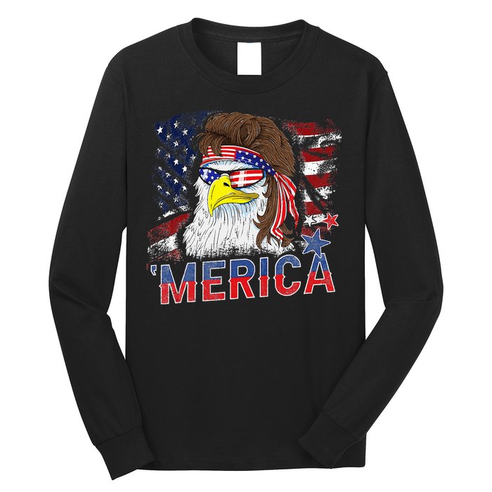 Merica Bald Eagle Mullet 4th Of July American Flag Patriotic Long Sleeve Shirt