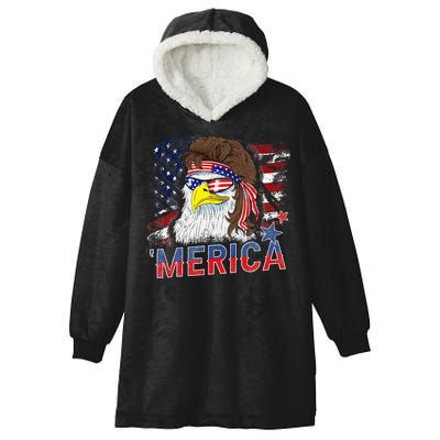 Merica Bald Eagle Mullet 4th Of July American Flag Patriotic Hooded Wearable Blanket
