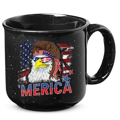 Merica Bald Eagle Mullet 4th Of July American Flag Patriotic 15oz Campfire Ceramic Mug