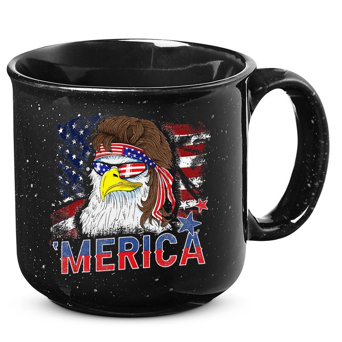 Merica Bald Eagle Mullet 4th Of July American Flag Patriotic 15oz Campfire Ceramic Mug