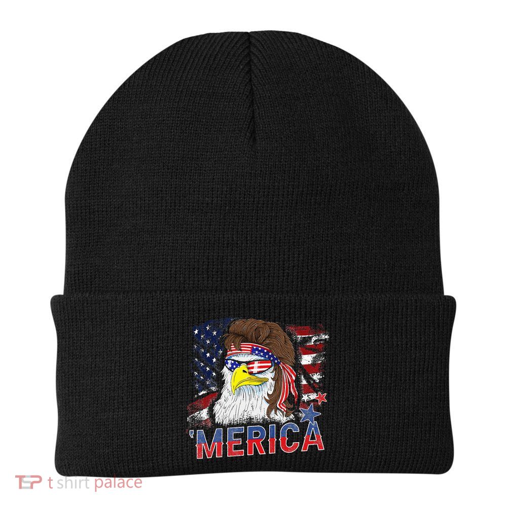 Merica Bald Eagle Mullet 4th Of July American Flag Patriotic Beanie