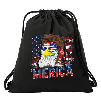 Merica Bald Eagle Mullet 4th Of July American Flag Patriotic Drawstring Bag