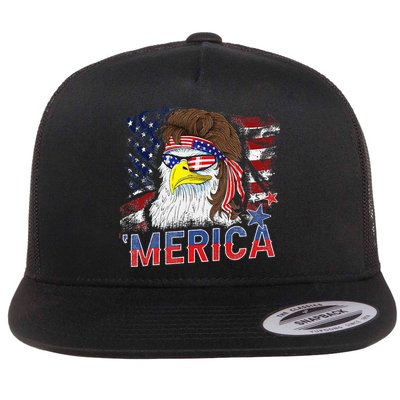 Merica Bald Eagle Mullet 4th Of July American Flag Patriotic Flatbill Hat