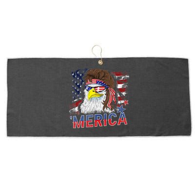 Merica Bald Eagle Mullet 4th Of July American Flag Patriotic Large Microfiber Waffle Golf Towel