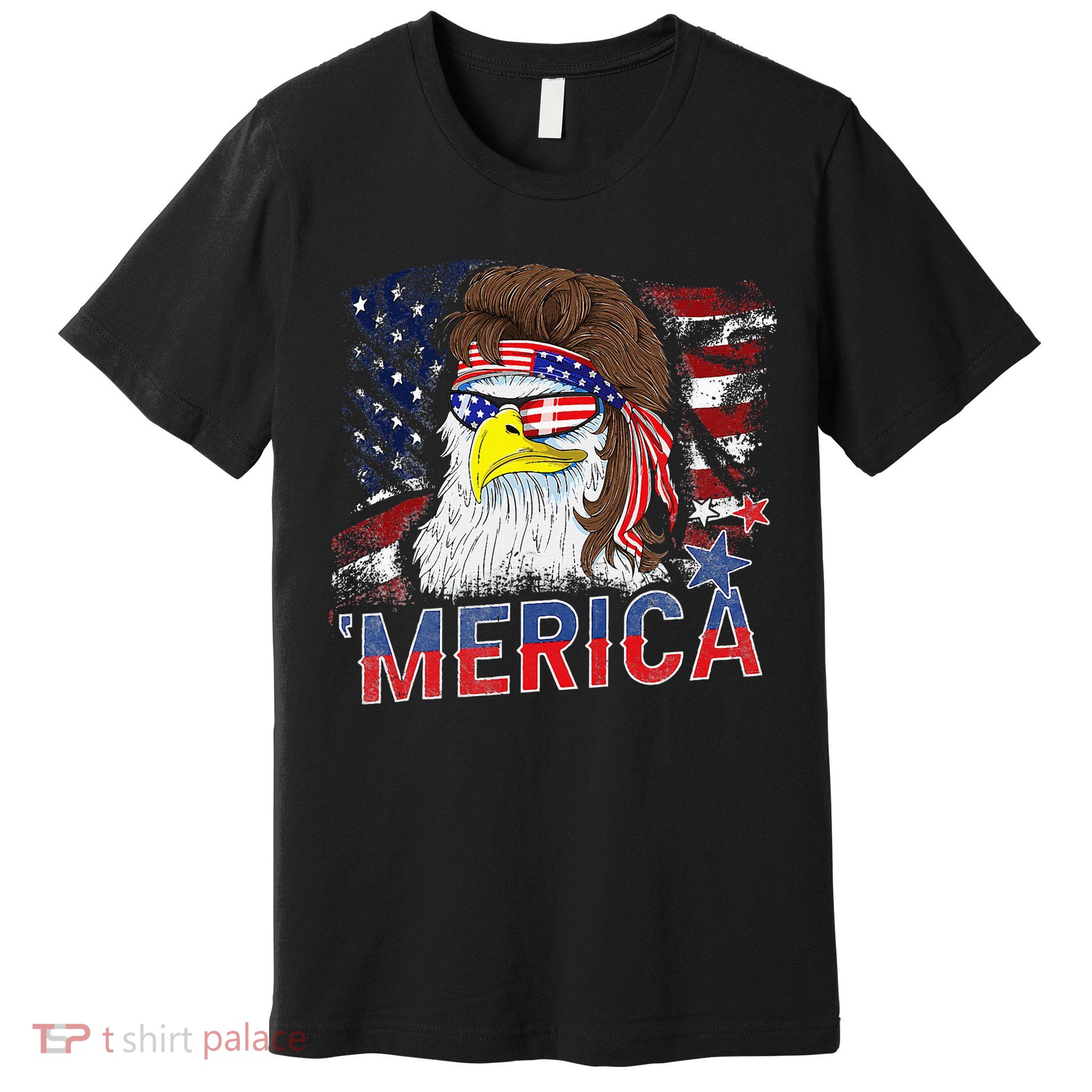 Merica Bald Eagle Mullet 4th Of July American Flag Patriotic Premium T-Shirt
