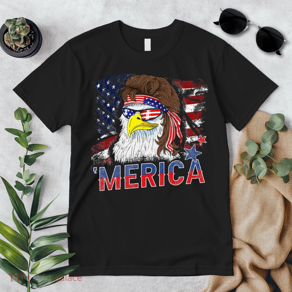 Merica Bald Eagle Mullet 4th Of July American Flag Patriotic Premium T-Shirt