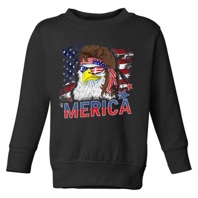 Merica Bald Eagle Mullet 4th Of July American Flag Patriotic Toddler Sweatshirt