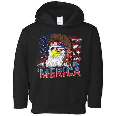 Merica Bald Eagle Mullet 4th Of July American Flag Patriotic Toddler Hoodie