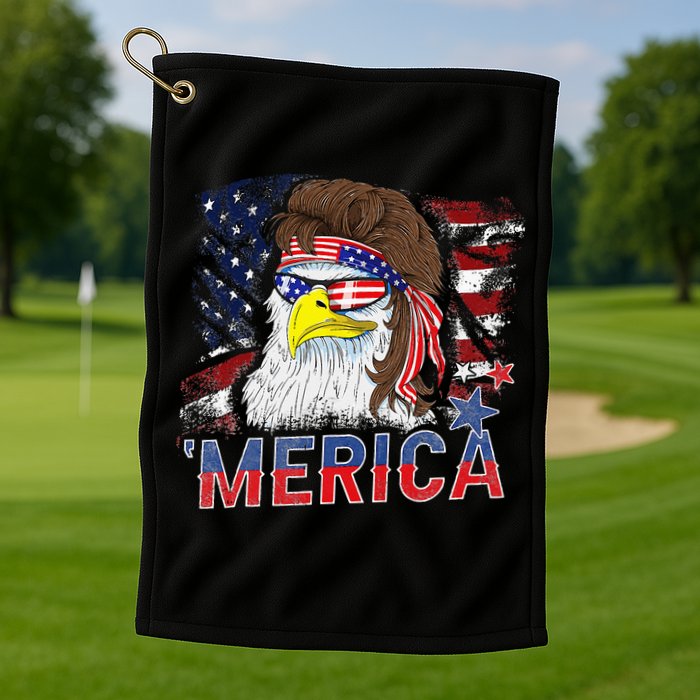 Merica Bald Eagle Mullet 4th Of July American Flag Patriotic Golf Towel
