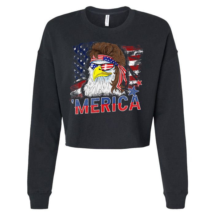 Merica Bald Eagle Mullet 4th Of July American Flag Patriotic Cropped Pullover Crew