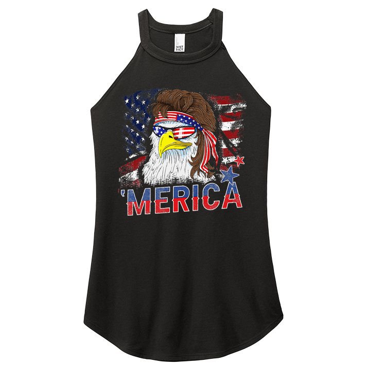 Merica Bald Eagle Mullet 4th Of July American Flag Patriotic Women's Perfect Tri Rocker Tank