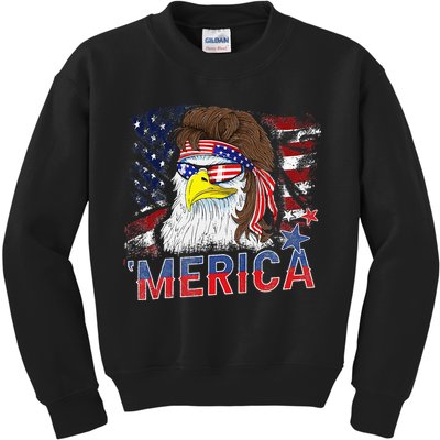 Merica Bald Eagle Mullet 4th Of July American Flag Patriotic Kids Sweatshirt