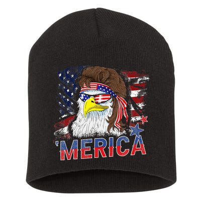 Merica Bald Eagle Mullet 4th Of July American Flag Patriotic Short Acrylic Beanie