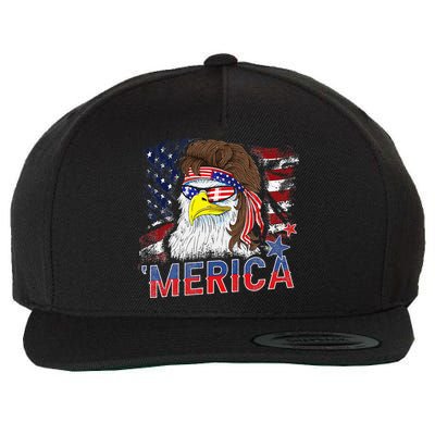Merica Bald Eagle Mullet 4th Of July American Flag Patriotic Wool Snapback Cap