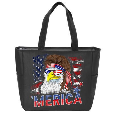 Merica Bald Eagle Mullet 4th Of July American Flag Patriotic Zip Tote Bag