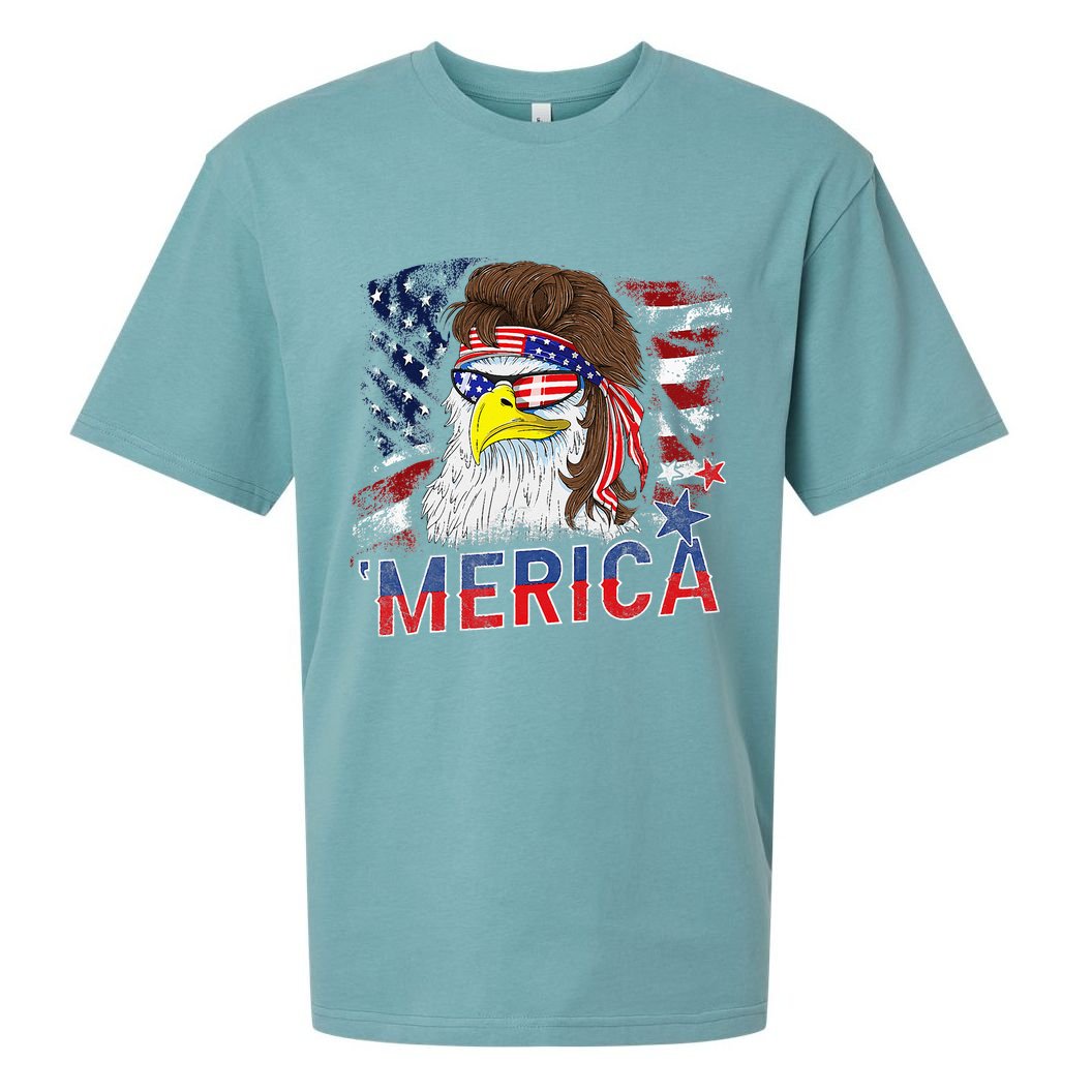 Merica Bald Eagle Mullet 4th Of July American Flag Patriotic Sueded Cloud Jersey T-Shirt