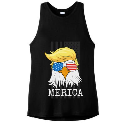 Merica Bald Eagle 4th of July Trump American Flag Funny Gift Ladies PosiCharge Tri-Blend Wicking Tank