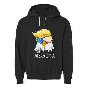 Merica Bald Eagle 4th of July Trump American Flag Funny Gift Garment-Dyed Fleece Hoodie