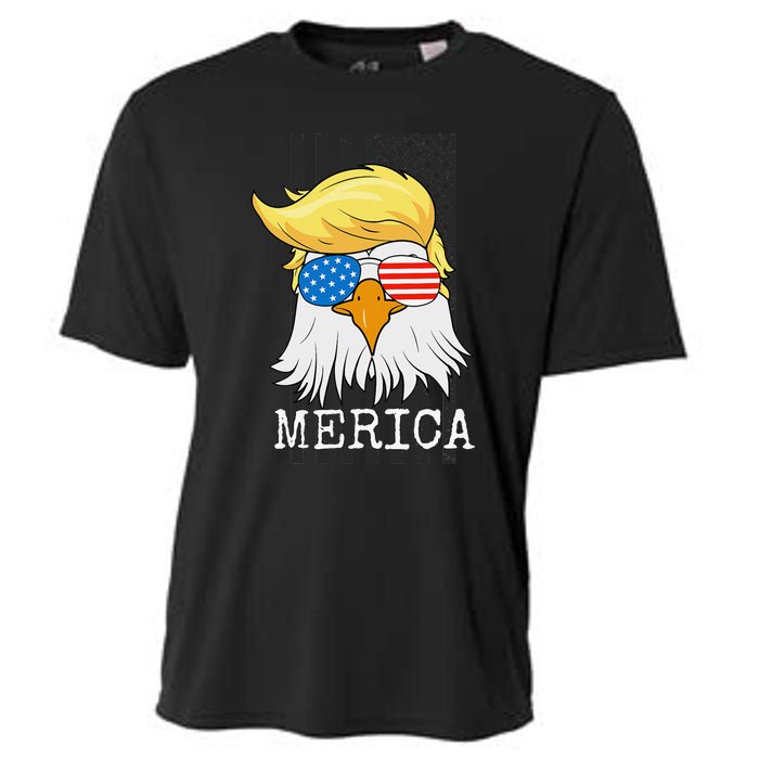 Merica Bald Eagle 4th of July Trump American Flag Funny Gift Cooling Performance Crew T-Shirt