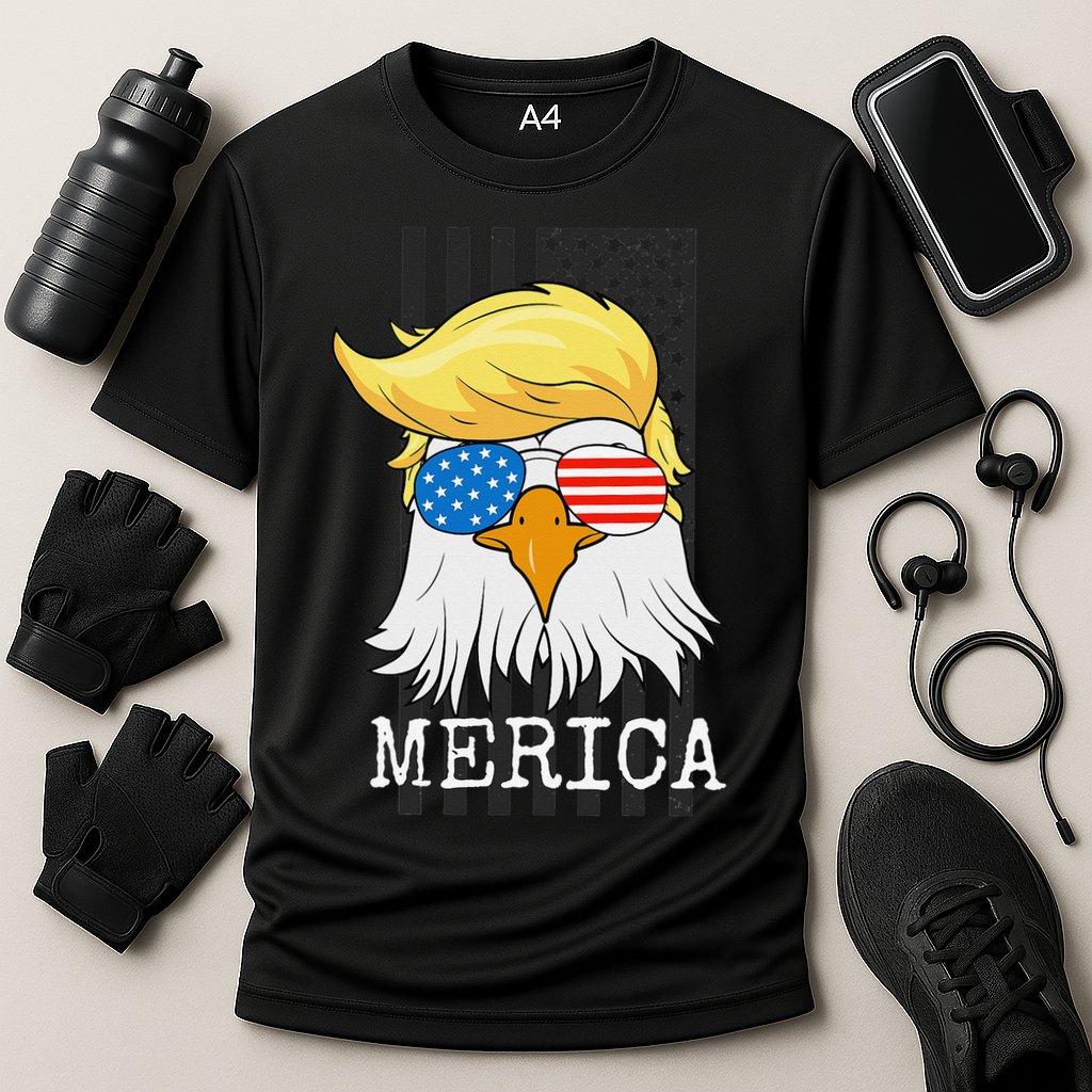 Merica Bald Eagle 4th of July Trump American Flag Funny Gift Cooling Performance Crew T-Shirt
