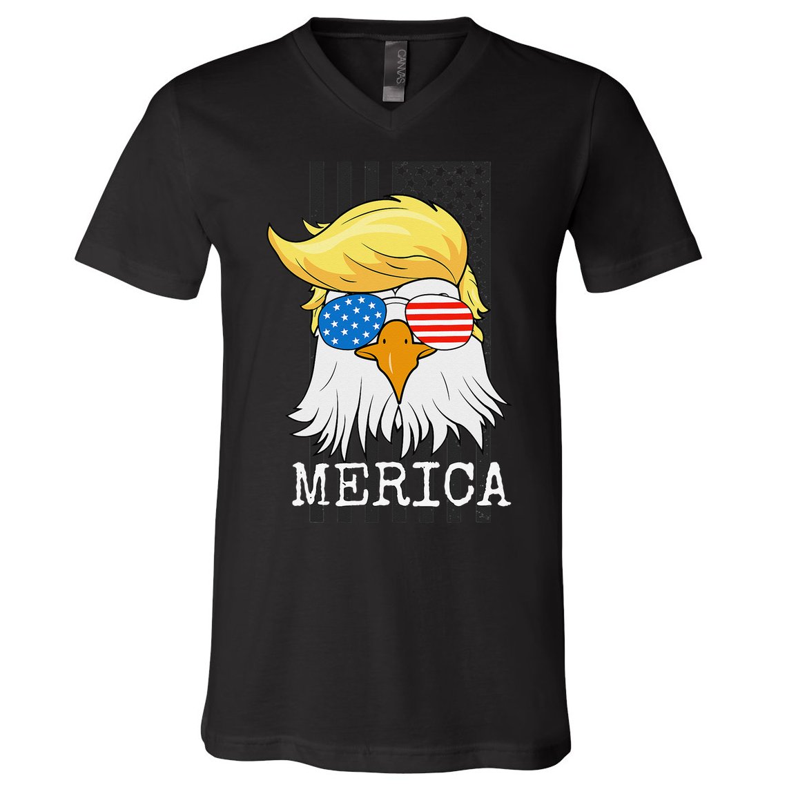 Merica Bald Eagle 4th of July Trump American Flag Funny Gift V-Neck T-Shirt