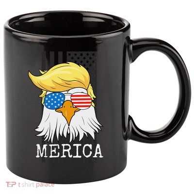 Merica Bald Eagle 4th of July Trump American Flag Funny Gift 11oz C Handle Ceramic Mug