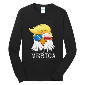 Merica Bald Eagle 4th of July Trump American Flag Funny Gift Tall Long Sleeve T-Shirt