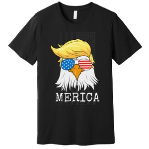 Merica Bald Eagle 4th of July Trump American Flag Funny Gift Premium T-Shirt