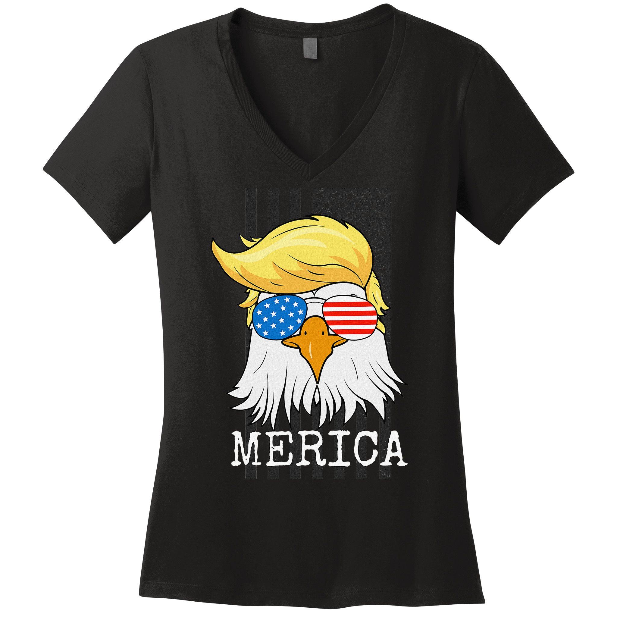 Merica Bald Eagle 4th of July Trump American Flag Funny Gift Women's V-Neck T-Shirt