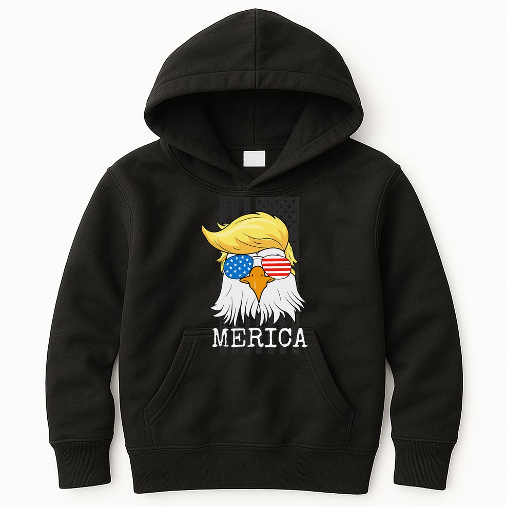 Merica Bald Eagle 4th of July Trump American Flag Funny Gift Kids Hoodie