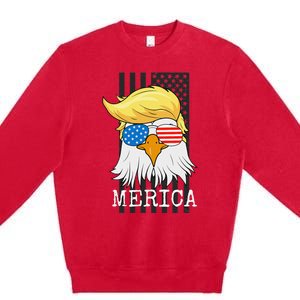 Merica Bald Eagle 4th of July Trump American Flag Funny Gift Premium Crewneck Sweatshirt