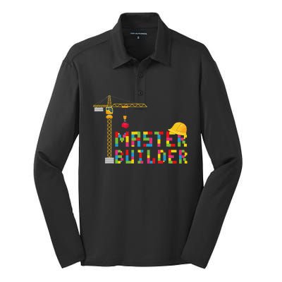 Master Builder Engineer Construction Building Bricks Blocks Silk Touch Performance Long Sleeve Polo