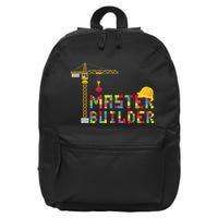 Master Builder Engineer Construction Building Bricks Blocks 16 in Basic Backpack