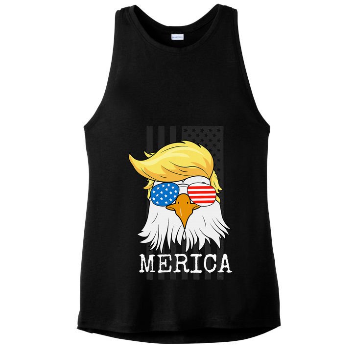 Merica Bald Eagle 4th Of July Trump American Flag Ladies PosiCharge Tri-Blend Wicking Tank