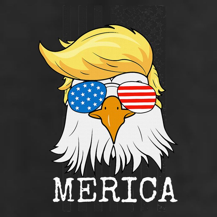 Merica Bald Eagle 4th Of July Trump American Flag 7 Panel Mesh Trucker Snapback Hat