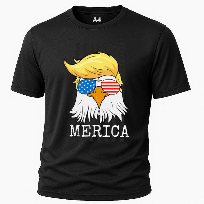 Merica Bald Eagle 4th Of July Trump American Flag Cooling Performance Crew T-Shirt