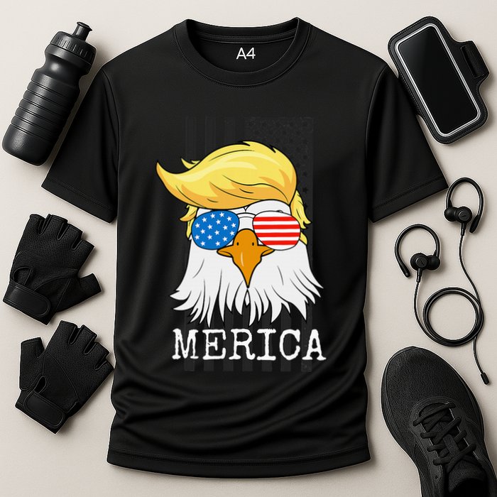 Merica Bald Eagle 4th Of July Trump American Flag Cooling Performance Crew T-Shirt