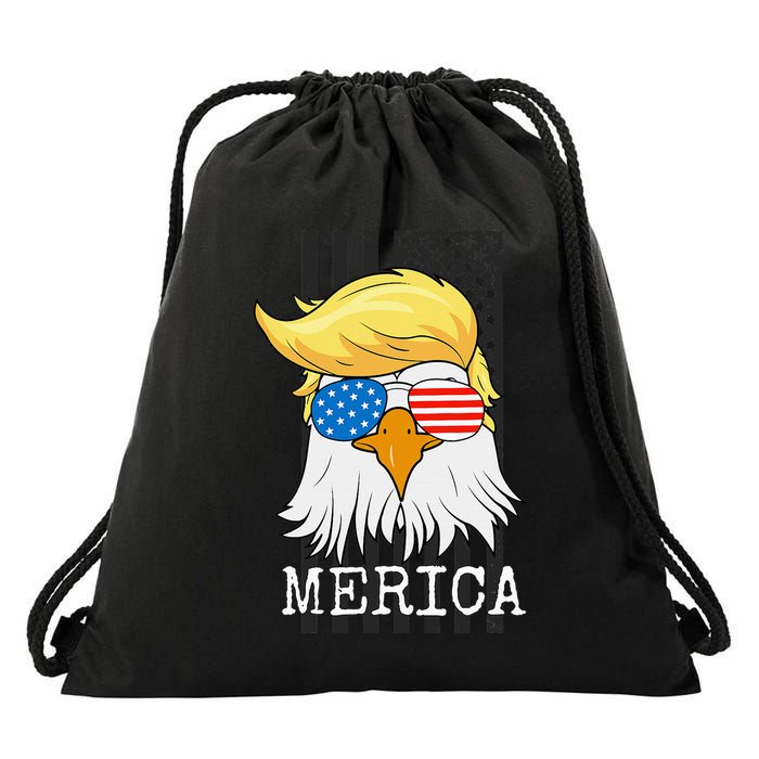 Merica Bald Eagle 4th Of July Trump American Flag Drawstring Bag