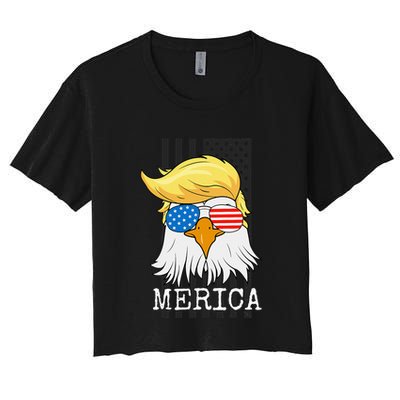 Merica Bald Eagle 4th Of July Trump American Flag Women's Crop Top Tee